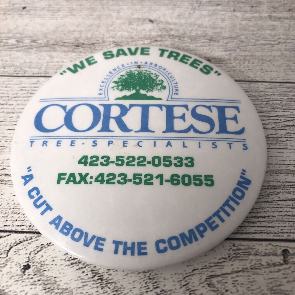 Vintage Button pin pinback collectable Souvenir Promo Cortese Tree‎ Specialists